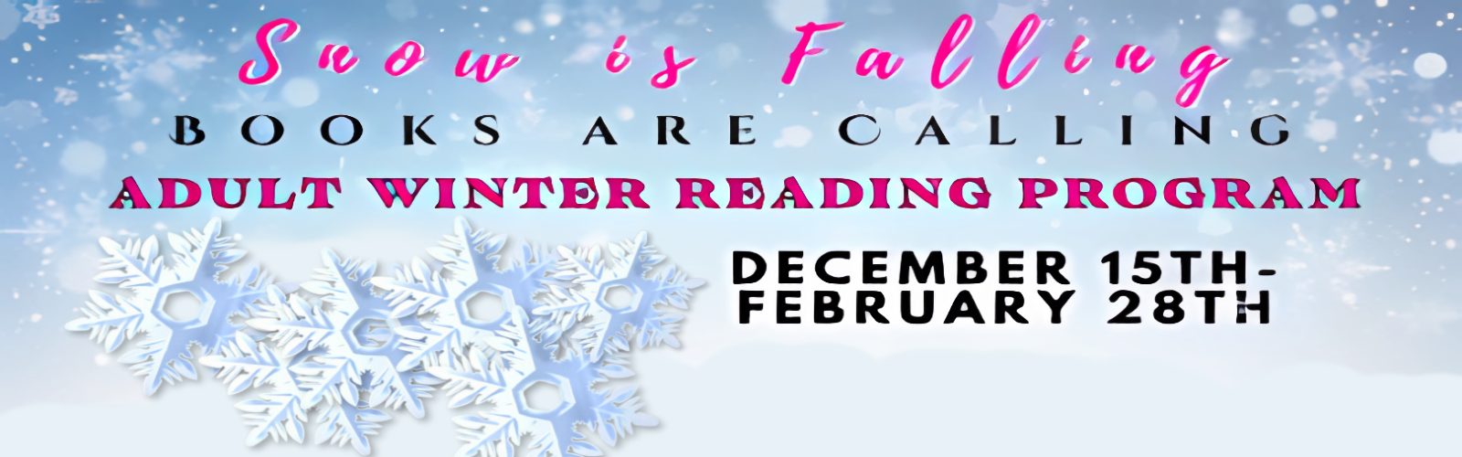 Snow is falling, books are calling. Adult winter reading program december 15-februry 28