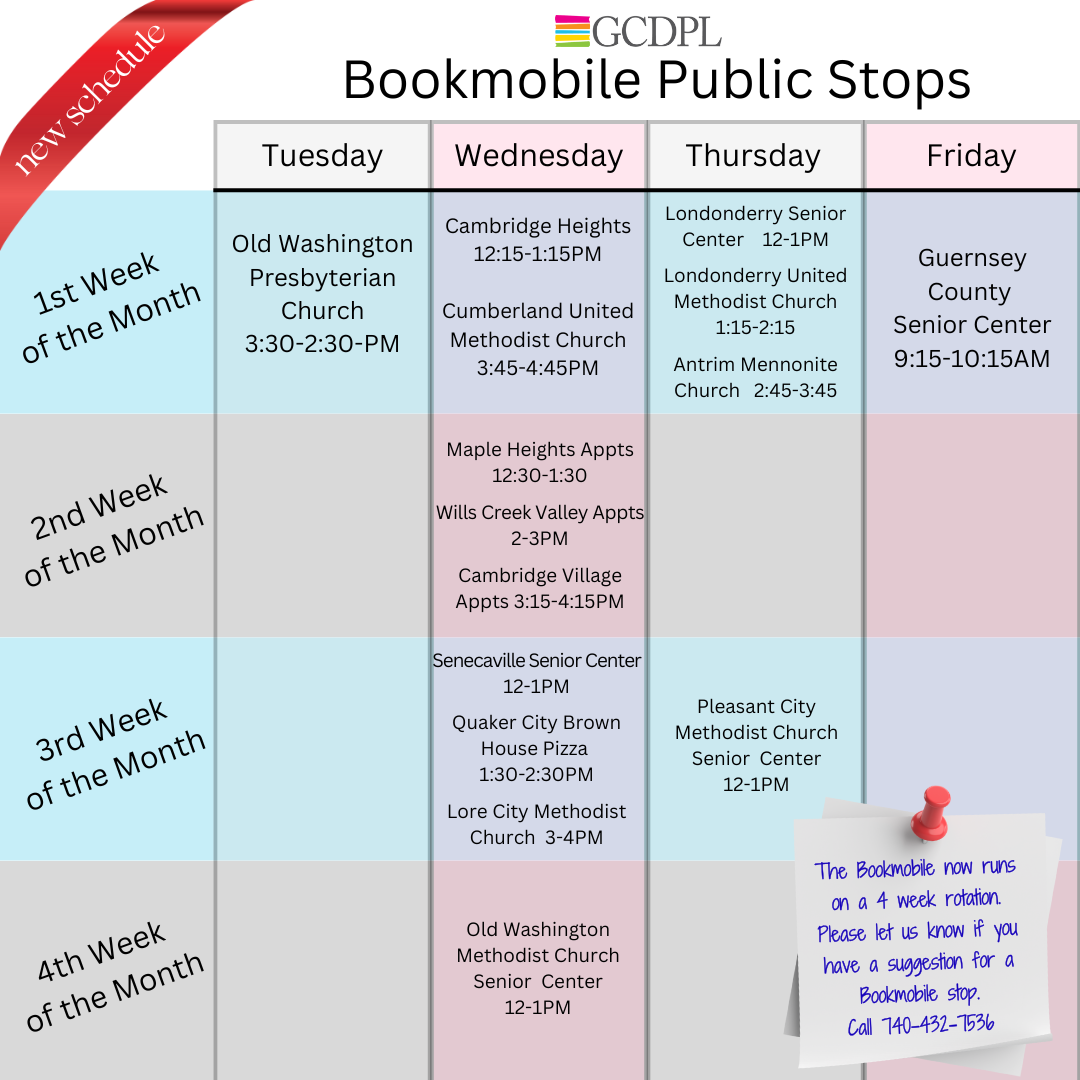 Bookmobile Monthly schedule